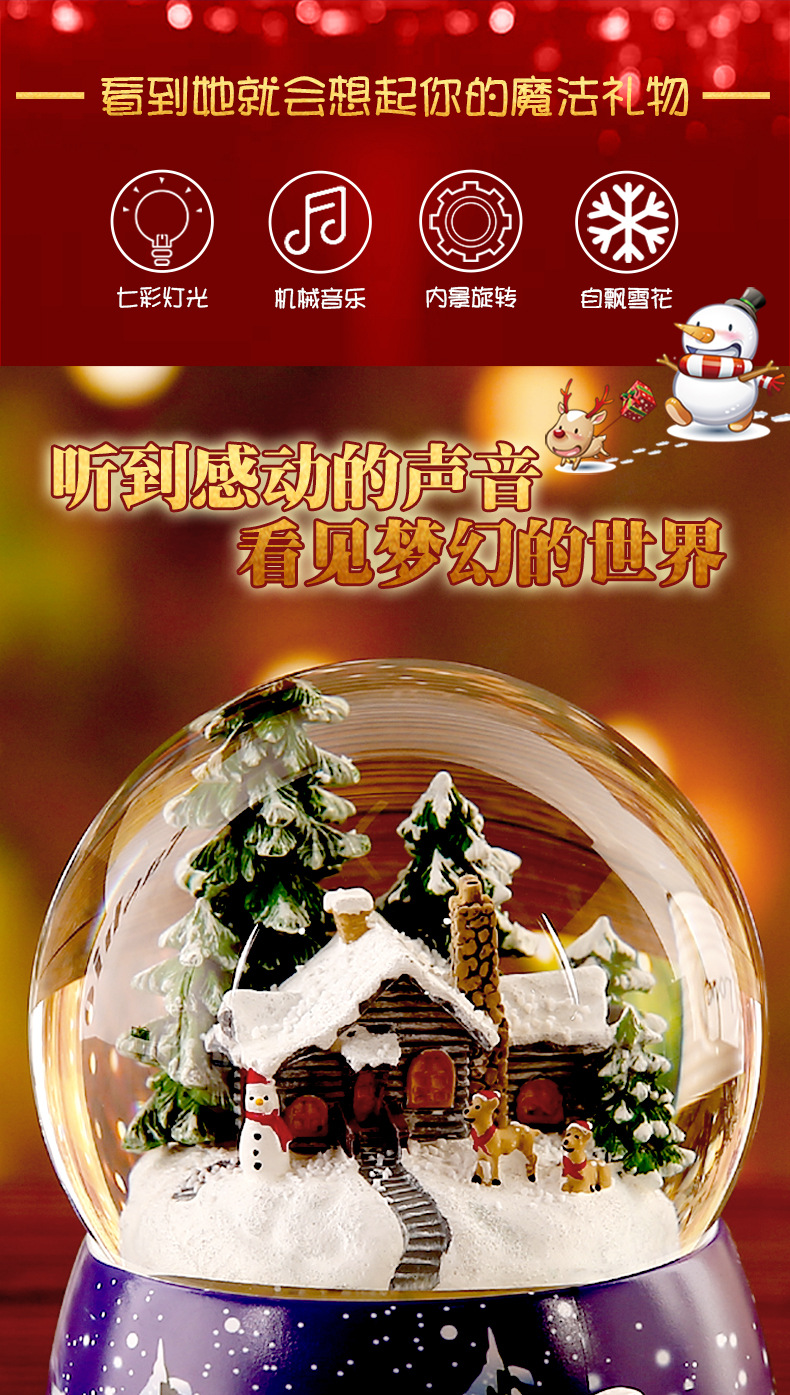 Crystal Ball Music Box Glowing Snow Christmas Gift Music Box Bluetooth Speaker Gift Resin Crafts