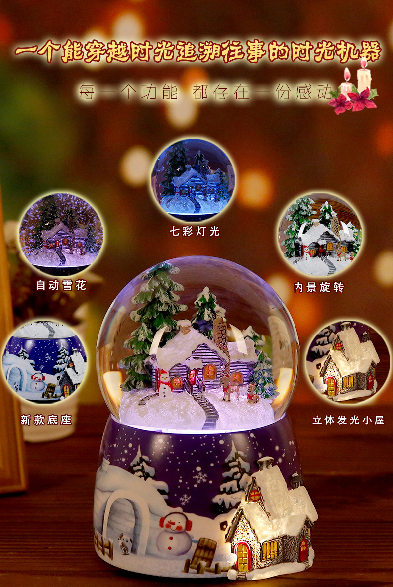 Crystal Ball Music Box Glowing Snow Christmas Gift Music Box Bluetooth Speaker Gift Resin Crafts