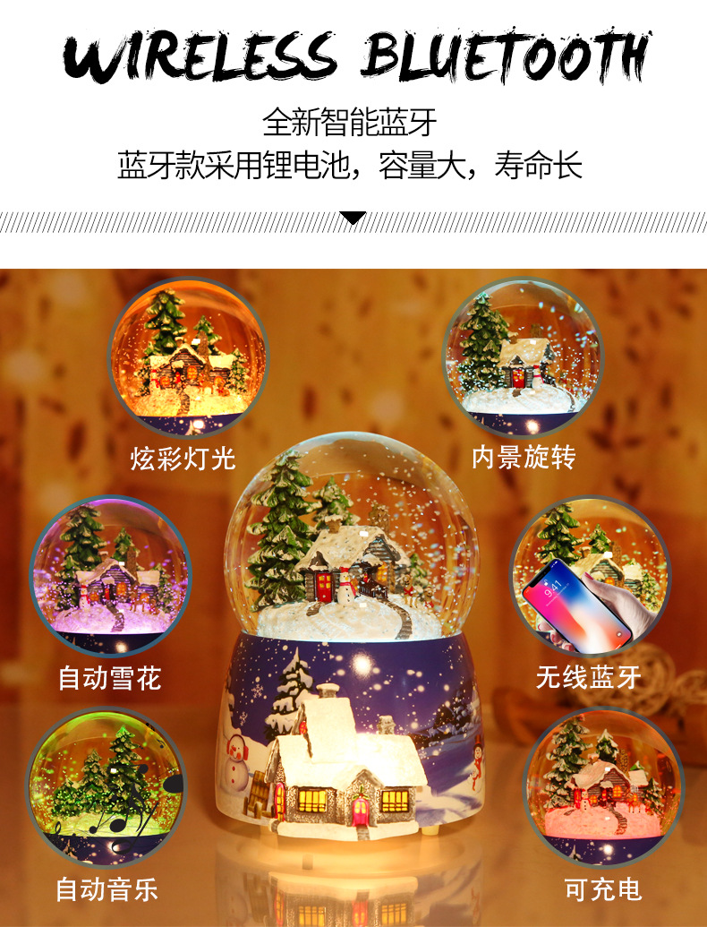 Crystal Ball Music Box Glowing Snow Christmas Gift Music Box Bluetooth Speaker Gift Resin Crafts
