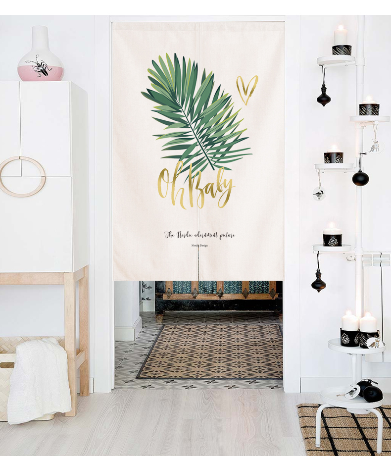 Door the Cord Fabric Art Punch-Free Bedroom Partition Curtain Household Kitchen the Cord Fabric Half Curtain Ins Wind Blocking Curtain