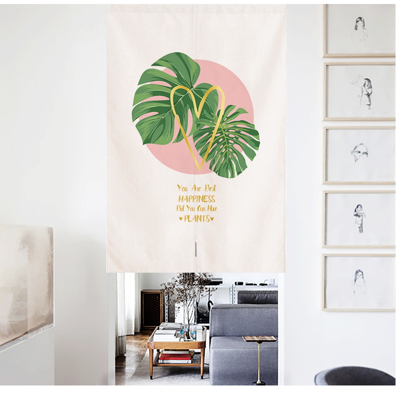 Door the Cord Fabric Art Punch-Free Bedroom Partition Curtain Household Kitchen the Cord Fabric Half Curtain Ins Wind Blocking Curtain