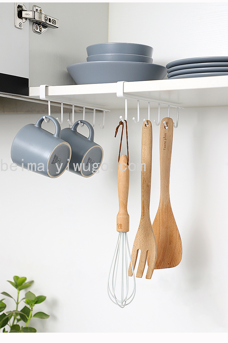 Home Kitchen Iron Cabinet Storage Hanger Multi-Functional Row Hook Wardrobe Organizer Kitchen Seamless Nail-Free Hook