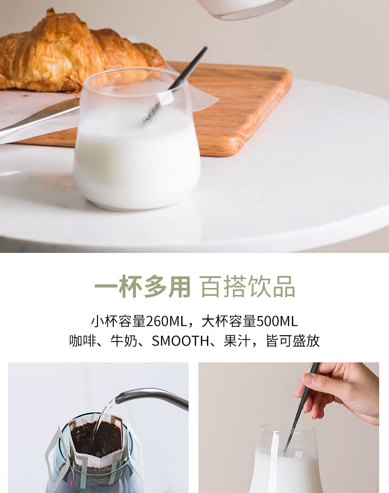INS Style Heat-Resistant Short Stout Glass Cup Creative Thickening Breakfast Cup Household Minimalist Milk Cup Transparent Cloud Water Cup