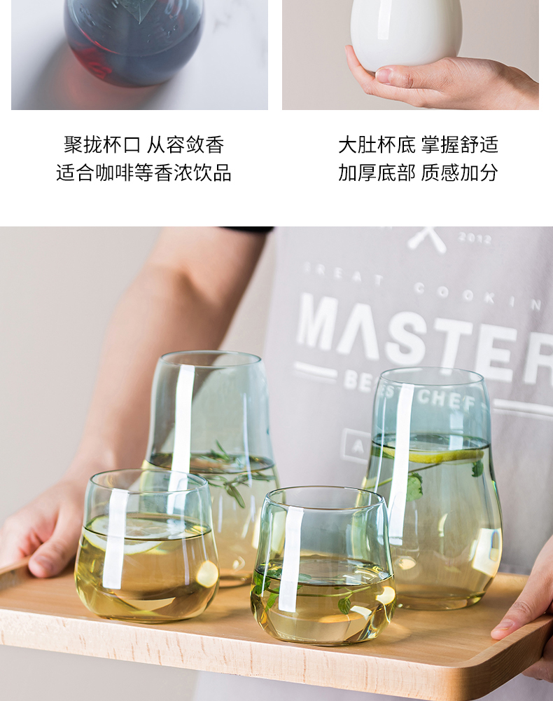 INS Style Heat-Resistant Short Stout Glass Cup Creative Thickening Breakfast Cup Household Minimalist Milk Cup Transparent Cloud Water Cup