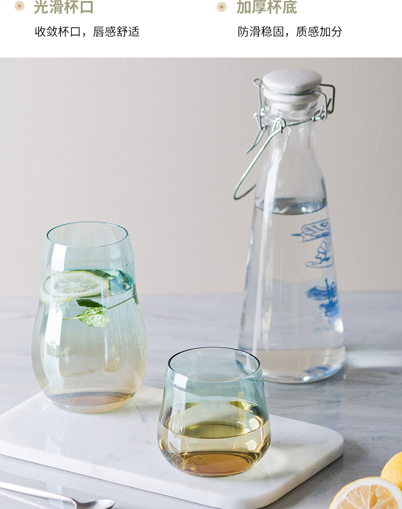 INS Style Heat-Resistant Short Stout Glass Cup Creative Thickening Breakfast Cup Household Minimalist Milk Cup Transparent Cloud Water Cup