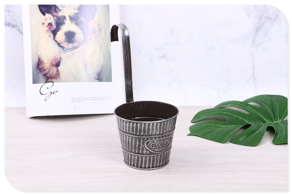 Vintage Distressed Iron Sheet Hook Bucket Iron Flowerpot Balcony Desk Small Flower Bucket Idyllic Style Hanging Basin Vintage Distressed Iron Sheet Hook Bucket Iron Flowerpot Balcony Desk Small Flower Bucket Idyllic Style Hanging Basin