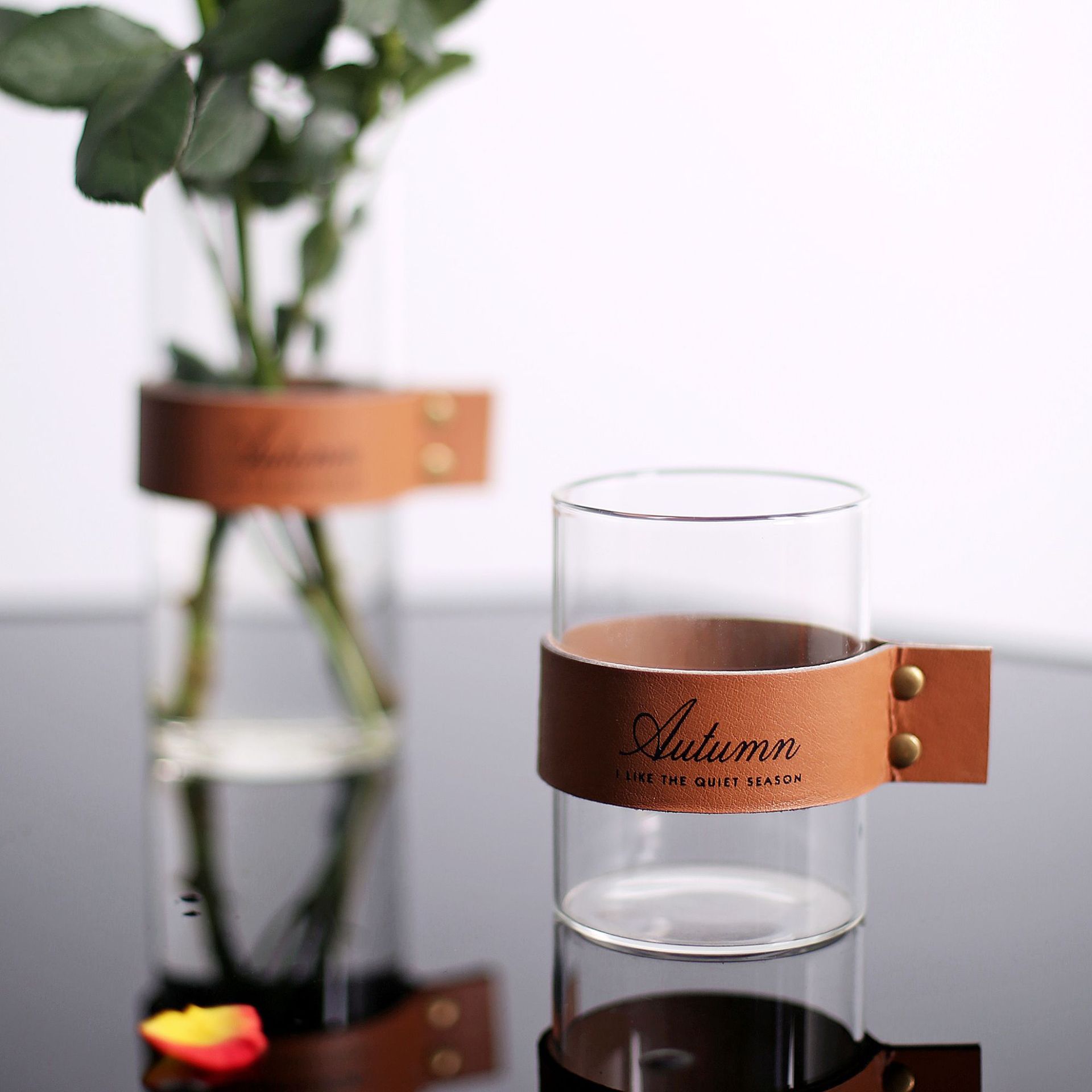 37 Degrees Original Nordic Style Leather Glass Water Cup Creative Scented Tea Glass Cup Fresh Cup