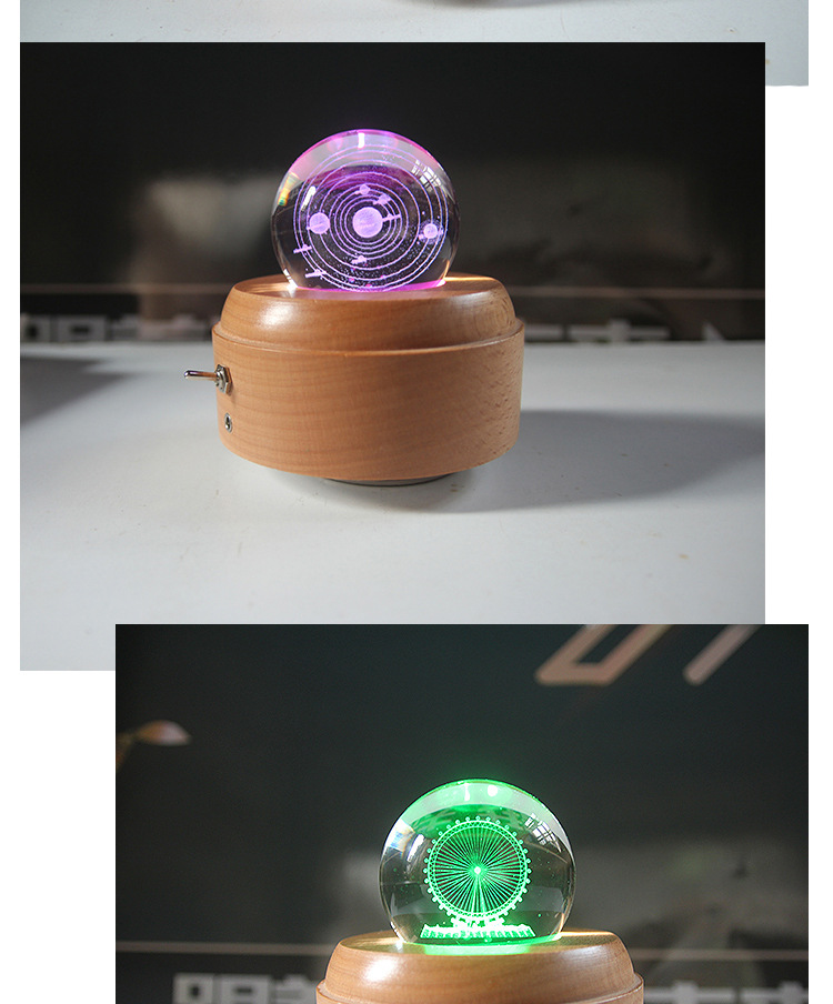 Creative Music Box Luminous Crystal Ball Music Box Rotating Wooden Base Wooden Crafts Gift Decoration Customization Creative Music Box Luminous Crystal Ball Music Box Rotating Wooden Base Wooden Crafts Gift Decoration Customization