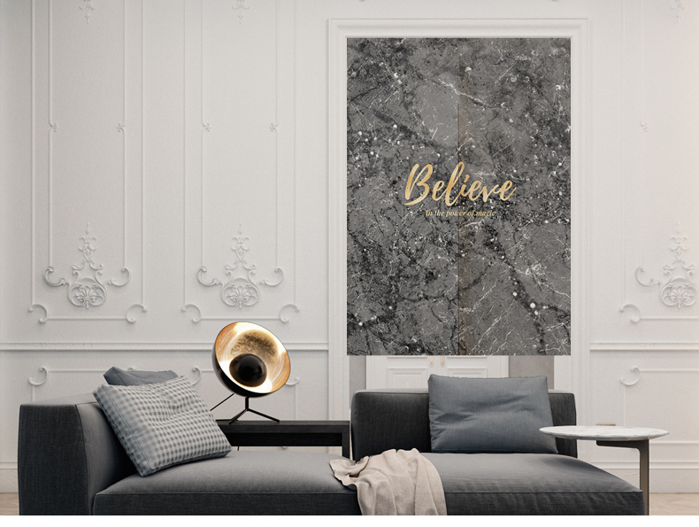 INS Style Marble Texture Home Bedroom Fitting Toilet Partition Curtain Thick Fabric Kitchen Door Curtain Customization