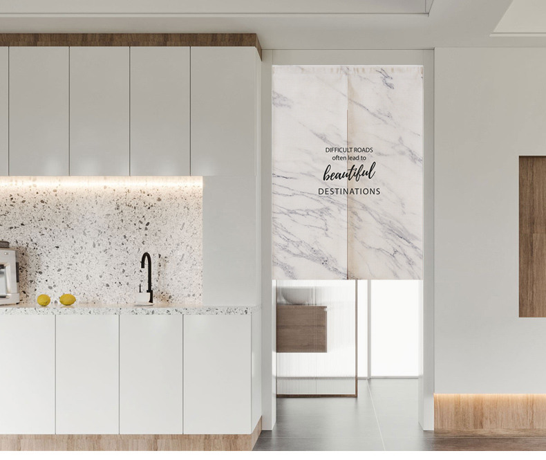 INS Style Marble Texture Home Bedroom Fitting Toilet Partition Curtain Thick Fabric Kitchen Door Curtain Customization