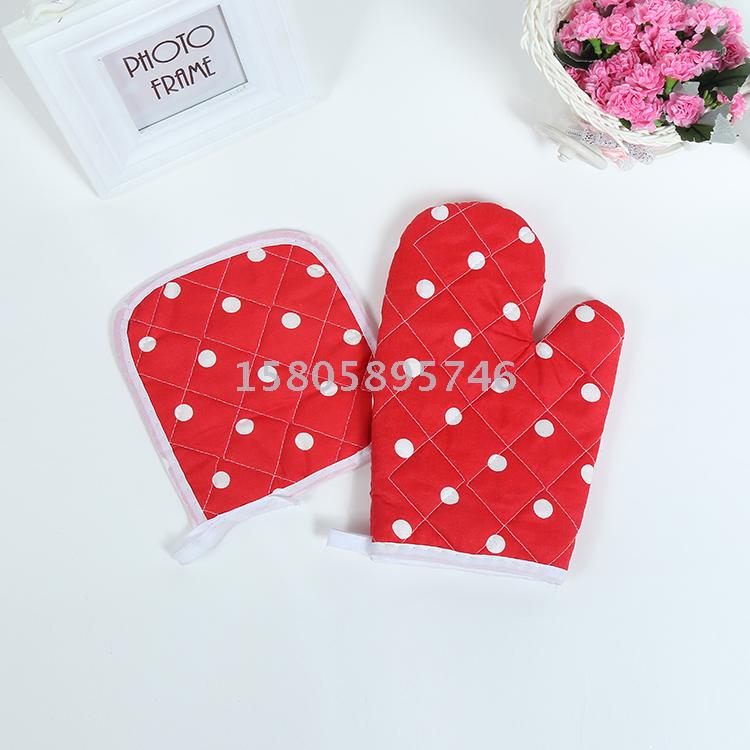2 sets Manufacturers direct sales: polyester polka dots, heat insulation gloves + heat insulation pad