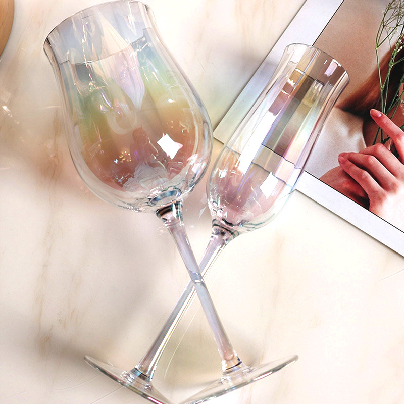 Valentine&#039;s Day Gift Wholesale Red Wine Glass Vertical Rib Pattern Cocktail Glass Ins Style Colorful Tulip Glass Cup Set