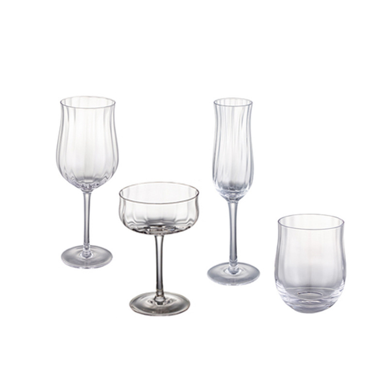 Valentine&#039;s Day Gift Wholesale Red Wine Glass Vertical Rib Pattern Cocktail Glass Ins Style Colorful Tulip Glass Cup Set