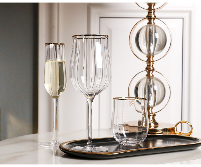 Valentine's Day Gift Wholesale Red Wine Glass Vertical Rib Pattern Cocktail Glass Ins Style Colorful Tulip Glass Cup Set