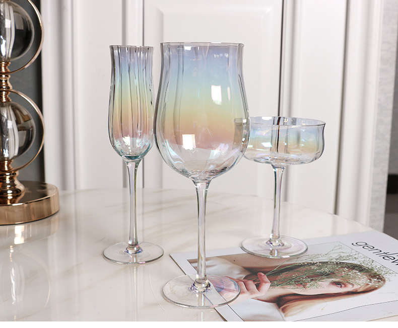 Valentine's Day Gift Wholesale Red Wine Glass Vertical Rib Pattern Cocktail Glass Ins Style Colorful Tulip Glass Cup Set