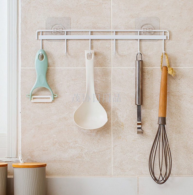 Hole six hook kitchen strong stick hook iron art kitchen utensils row hook wall hang no trace stick hook
