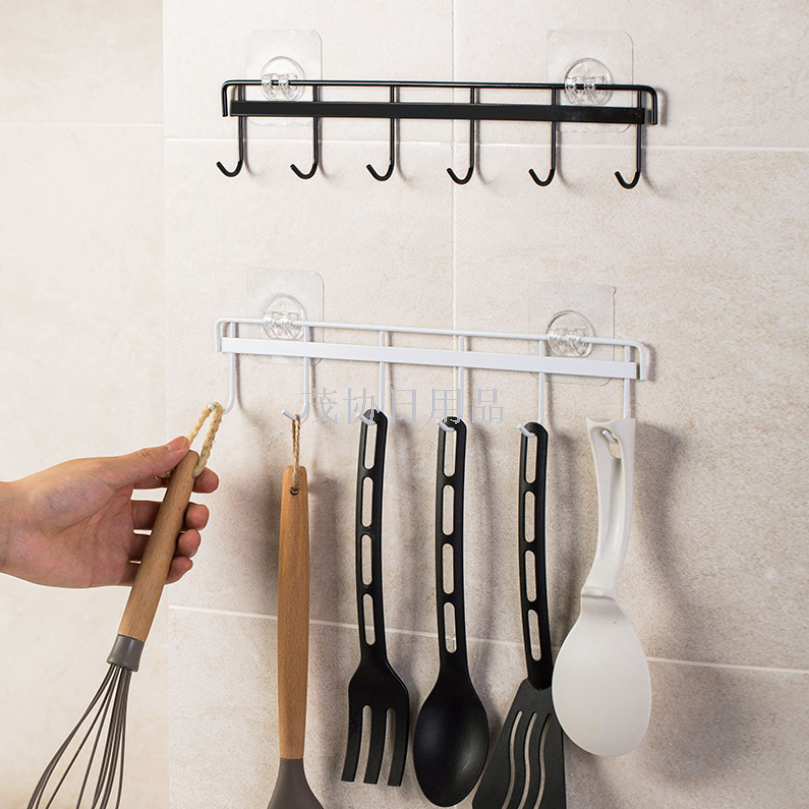 Hole six hook kitchen strong stick hook iron art kitchen utensils row hook wall hang no trace stick hook