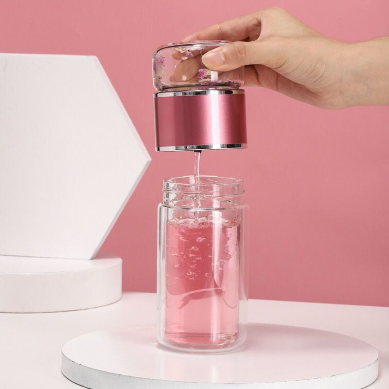 Tea Water Separation Tea Cup Double Layer Thickened Heat Insulation Glass Cup Creative Portable Water Cup Large Capacity Micro Insulated Mug