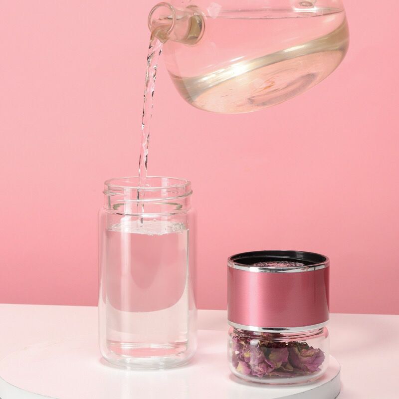 Tea Water Separation Tea Cup Double Layer Thickened Heat Insulation Glass Cup Creative Portable Water Cup Large Capacity Micro Insulated Mug