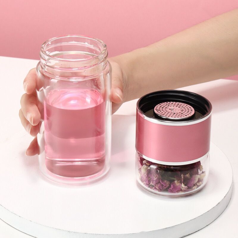 Tea Water Separation Tea Cup Double Layer Thickened Heat Insulation Glass Cup Creative Portable Water Cup Large Capacity Micro Insulated Mug