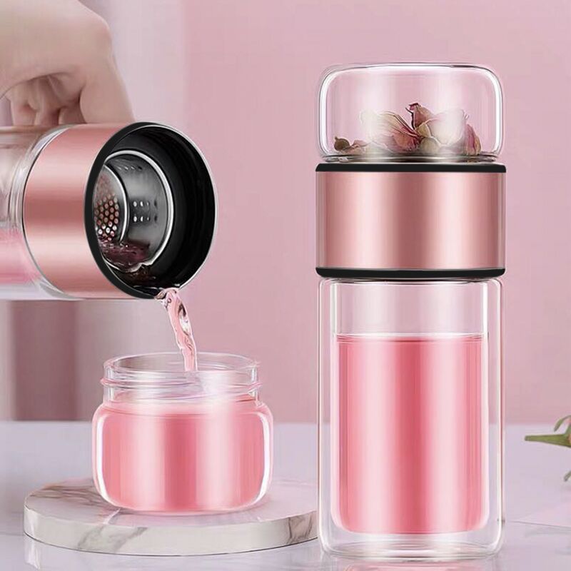 Tea Water Separation Tea Cup Double Layer Thickened Heat Insulation Glass Cup Creative Portable Water Cup Large Capacity Micro Insulated Mug