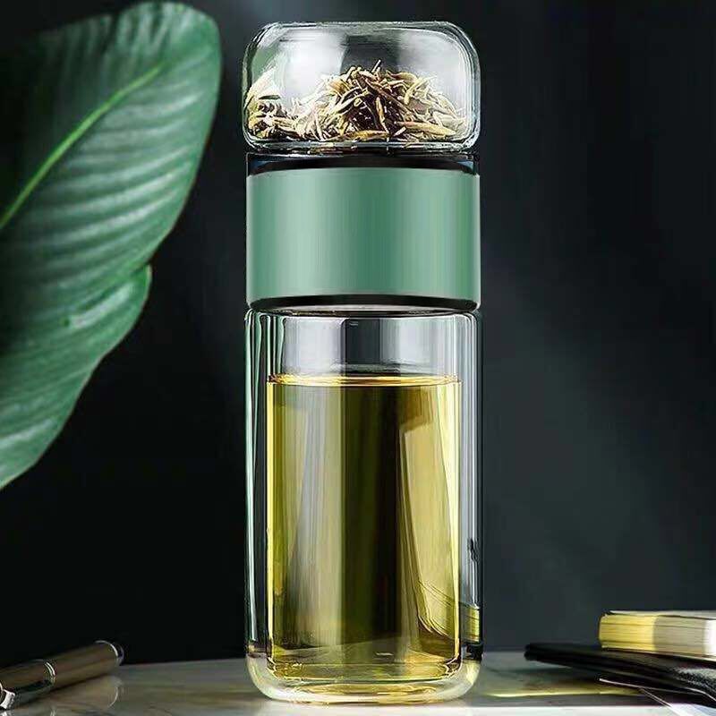 Tea Water Separation Tea Cup Double Layer Thickened Heat Insulation Glass Cup Creative Portable Water Cup Large Capacity Micro Insulated Mug