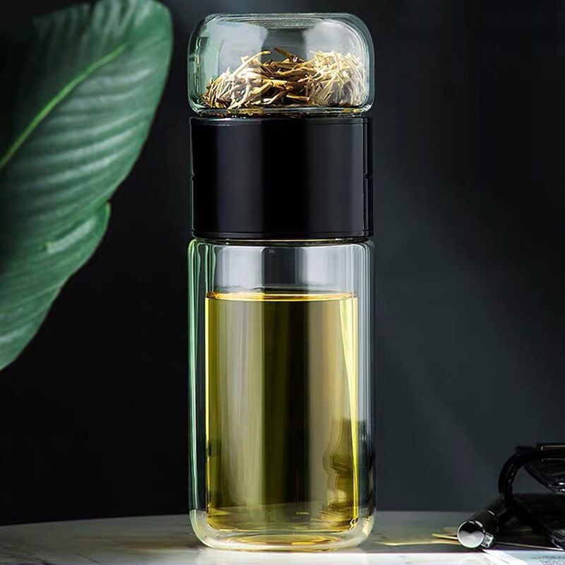 Tea Water Separation Tea Cup Double Layer Thickened Heat Insulation Glass Cup Creative Portable Water Cup Large Capacity Micro Insulated Mug