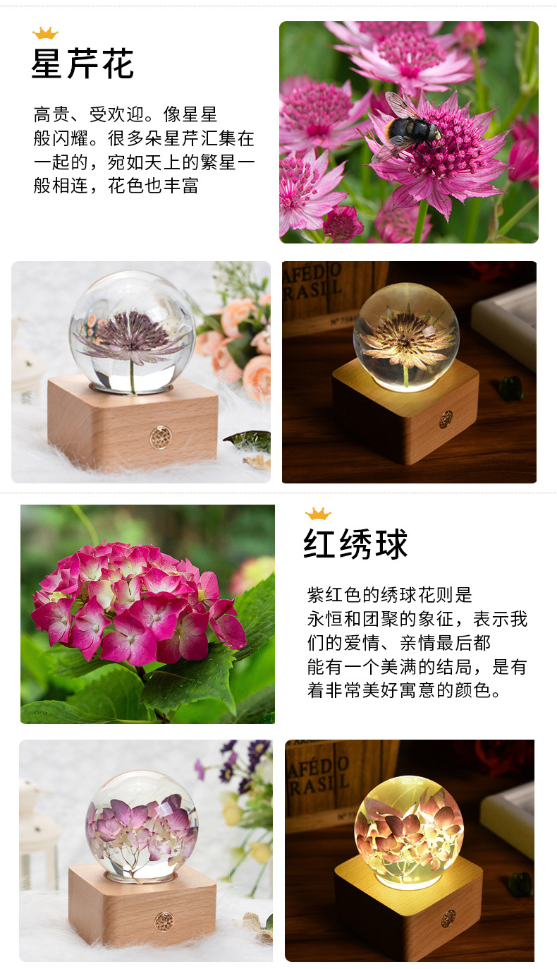 Resin crafts  Specimen Wholesale Creative Crystal Ball Christmas Birthday Decorative Gift Small Night Lamp