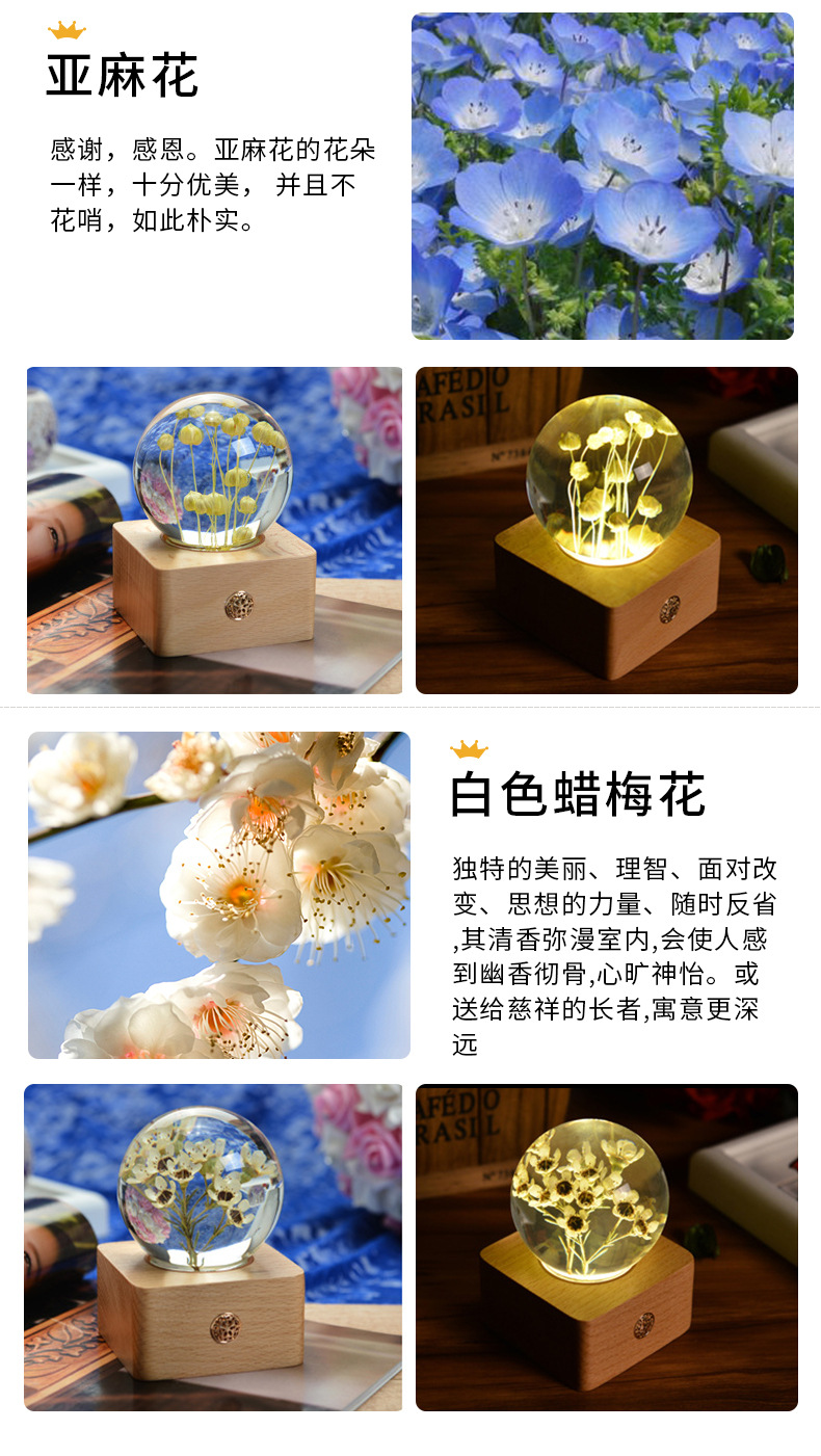 Resin crafts  Specimen Wholesale Creative Crystal Ball Christmas Birthday Decorative Gift Small Night Lamp