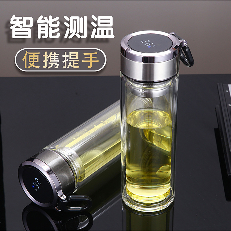 Temperature Display Smart Glass Cup Ins Style Creative Double Layer Transparent Large Capacity Water Cup Gift Cup Printed Logo
