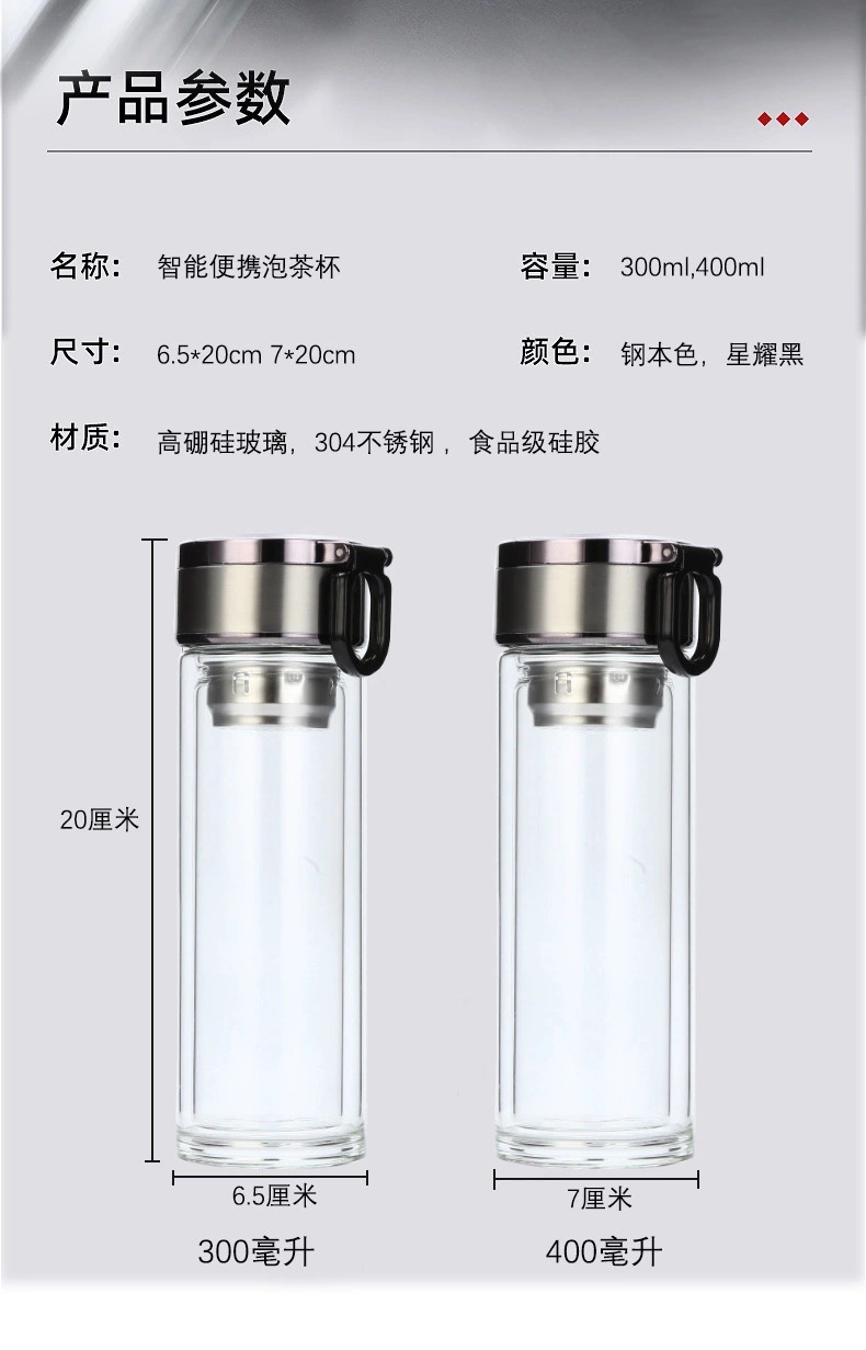 Temperature Display Smart Glass Cup Ins Style Creative Double Layer Transparent Large Capacity Water Cup Gift Cup Printed Logo Temperature Display Smart Glass Cup Ins Style Creative Double Layer Transparent Large Capacity Water Cup Gift Cup Printed Logo