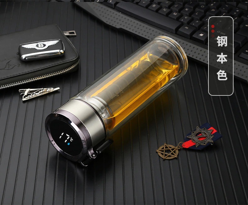 Temperature Display Smart Glass Cup Ins Style Creative Double Layer Transparent Large Capacity Water Cup Gift Cup Printed Logo Temperature Display Smart Glass Cup Ins Style Creative Double Layer Transparent Large Capacity Water Cup Gift Cup Printed Logo
