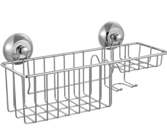 Vacuum Suction Cup Shower Storage Basket Wrought Iron Electroplating Soap Box Sponge Rack Storage Rack with Hook