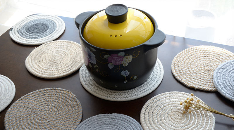 Japanese-Style Cotton Thread Placemat Hand-Woven Cup Mat Bowl Pan Mat Thickening Heat Insulation Pad Nordic Simple Cotton Linen Table Mat