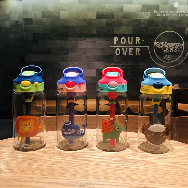 Little Handsome Children Cute Cartoon Glass Cup with Straw with Cup Cover Insulation Gift Cup Gift Wholesale