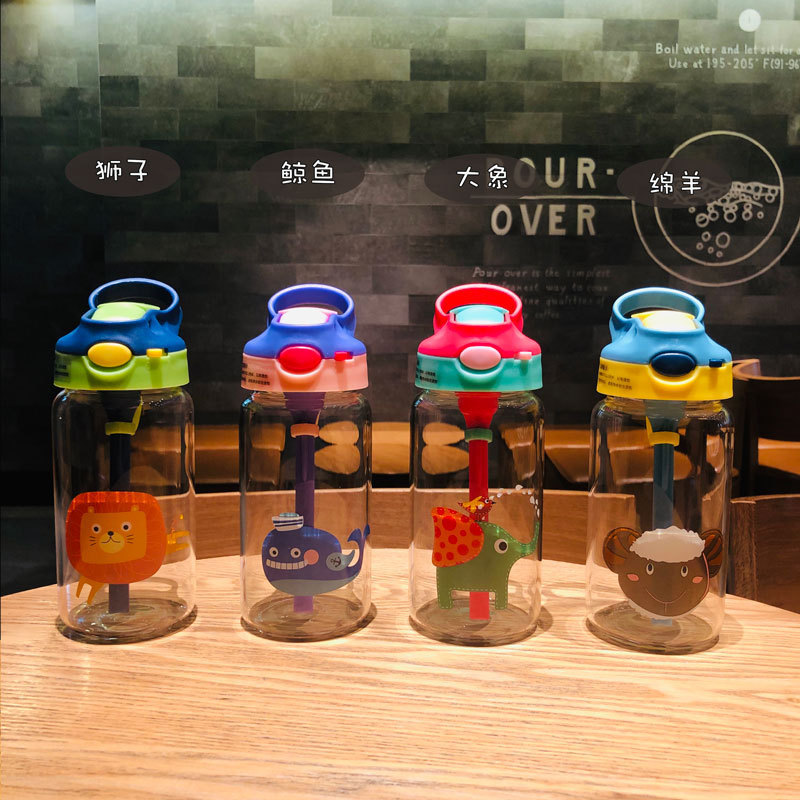 Little Handsome Children Cute Cartoon Glass Cup with Straw with Cup Cover Insulation Gift Cup Gift Wholesale