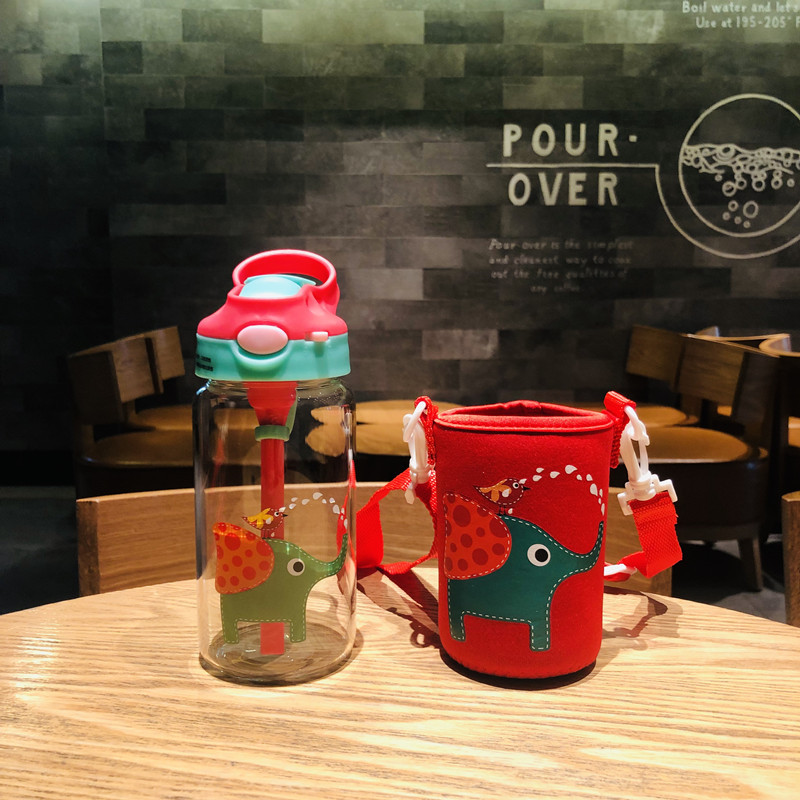 Little Handsome Children Cute Cartoon Glass Cup with Straw with Cup Cover Insulation Gift Cup Gift Wholesale