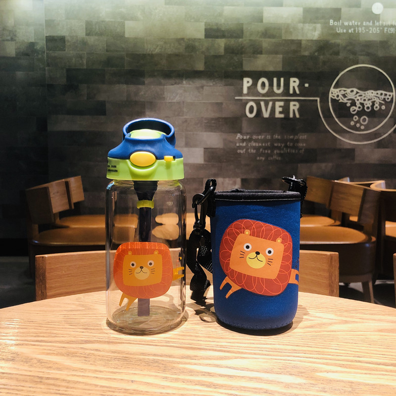 Little Handsome Children Cute Cartoon Glass Cup with Straw with Cup Cover Insulation Gift Cup Gift Wholesale