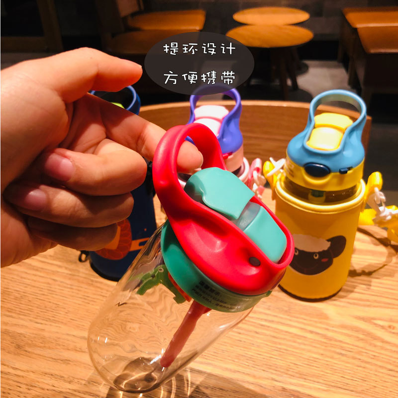 Little Handsome Children Cute Cartoon Glass Cup with Straw with Cup Cover Insulation Gift Cup Gift Wholesale