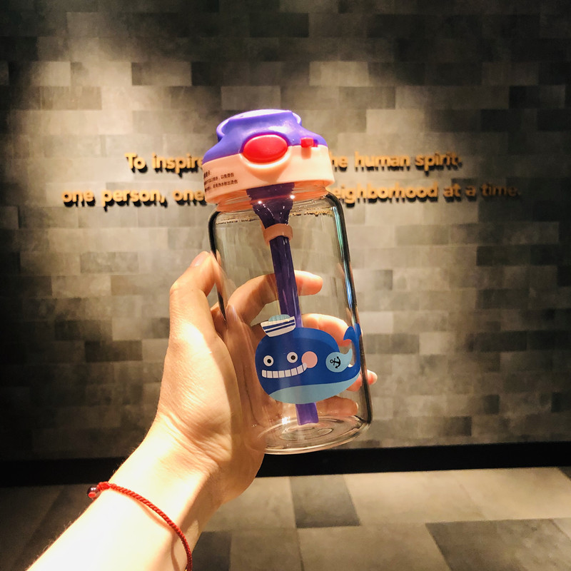 Little Handsome Children Cute Cartoon Glass Cup with Straw with Cup Cover Insulation Gift Cup Gift Wholesale