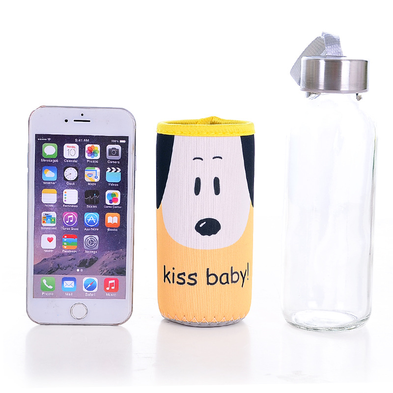 Cloth Cover Sealed Leak-Proof Sports Cup Cute Cartoon Animal Cloth Cover Glass Cup with Lanyard