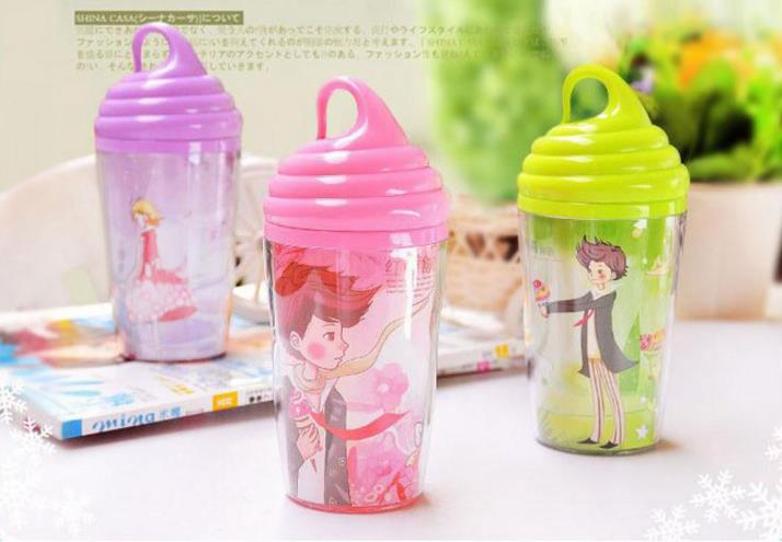 Cloth Cover Sealed Leak-Proof Sports Cup Cute Cartoon Animal Cloth Cover Glass Cup with Lanyard
