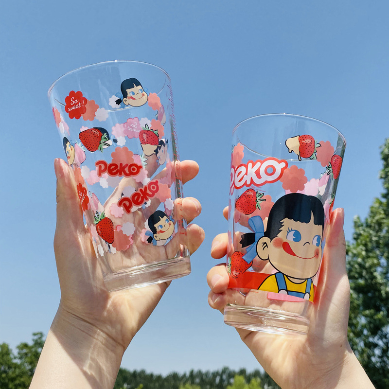 Cute Strawberry Glass Cup Student Ins Japanese Cartoon Straw Graduated Glass Creative Girlish Heart Pink Cup