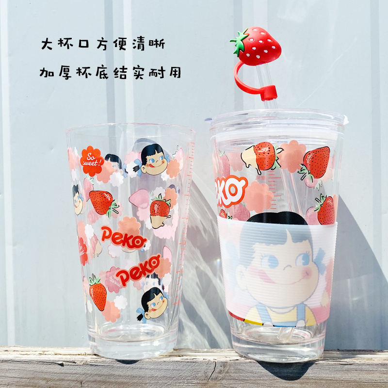 Cute Strawberry Glass Cup Student Ins Japanese Cartoon Straw Graduated Glass Creative Girlish Heart Pink Cup Cute Strawberry Glass Cup Student Ins Japanese Cartoon Straw Graduated Glass Creative Girlish Heart Pink Cup