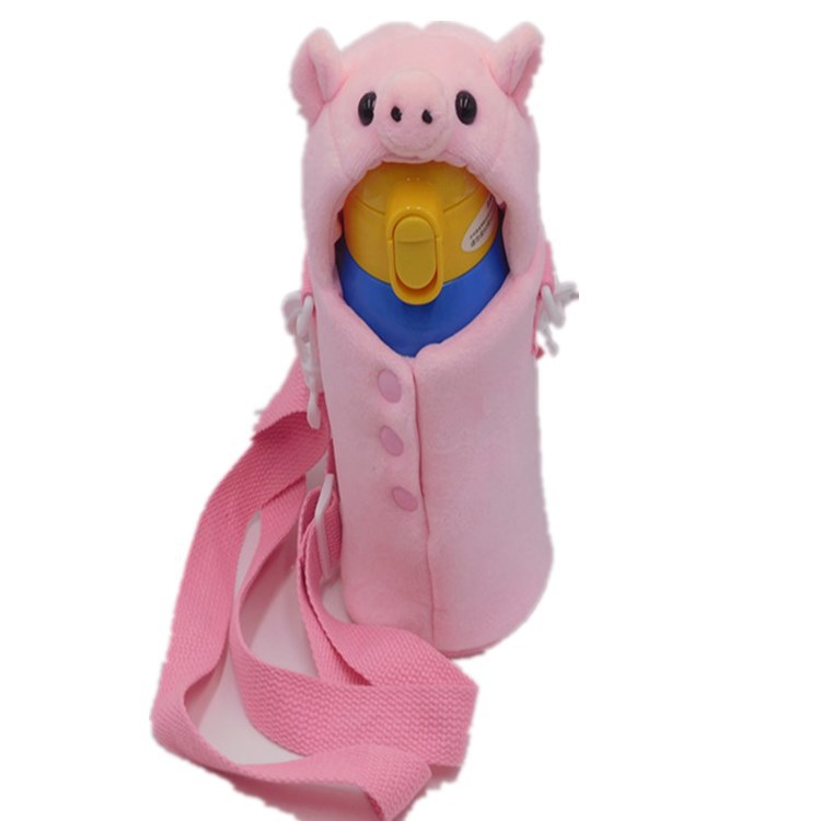 Currently Available Crossbody Plush Rabbit Cup Cover Cute Animal Heat Insulation Transparent Glass Cup Tube Universal
