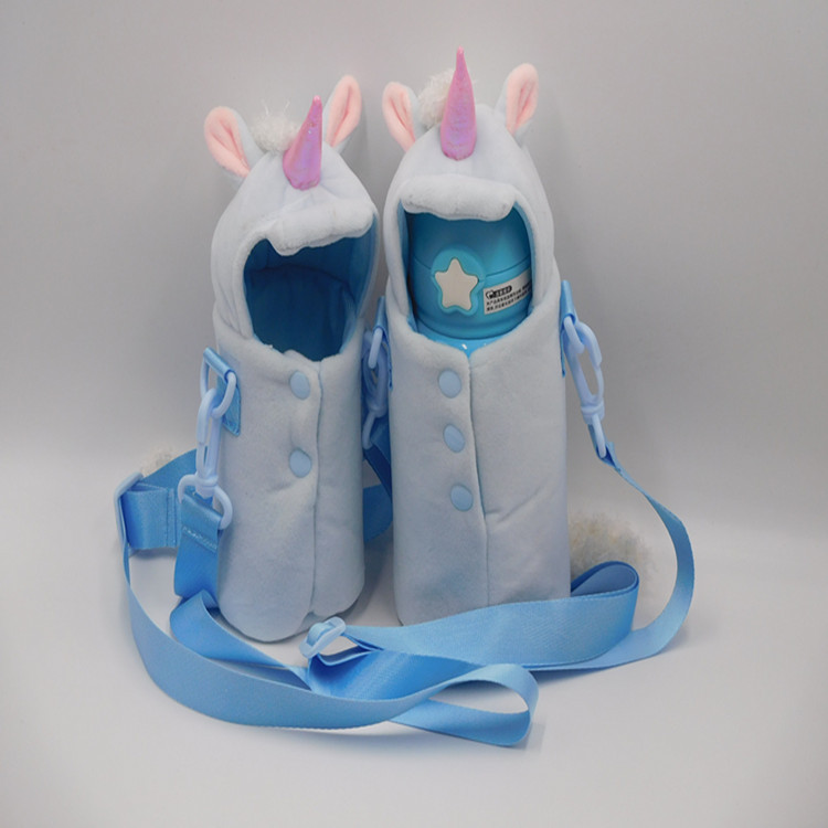 Currently Available Crossbody Plush Rabbit Cup Cover Cute Animal Heat Insulation Transparent Glass Cup Tube Universal