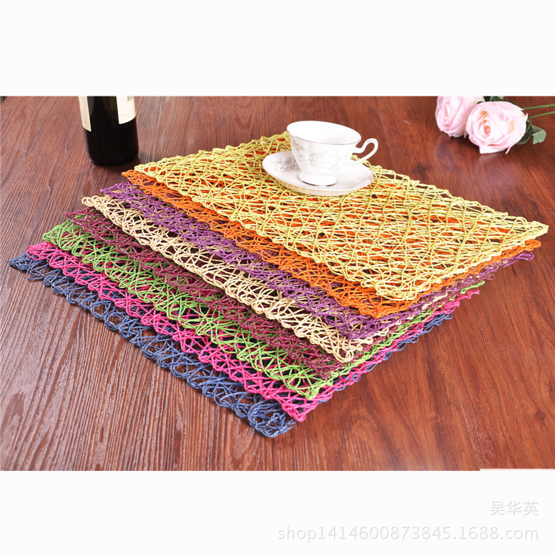  square hollowed-out heat insulation dinner pad home fashion hand-woven anti-slip coasters.