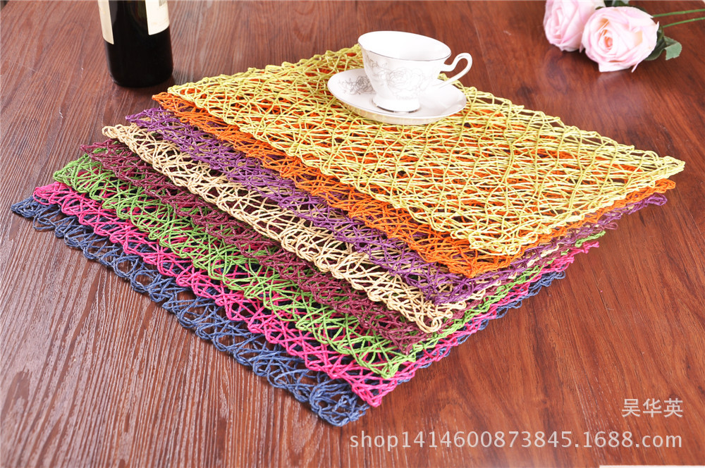  square hollowed-out heat insulation dinner pad home fashion hand-woven anti-slip coasters.