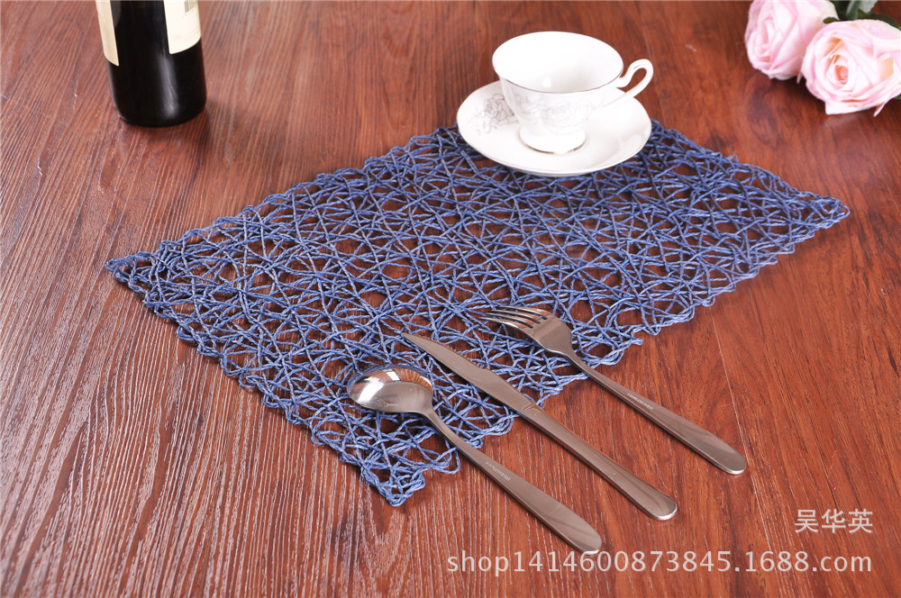  square hollowed-out heat insulation dinner pad home fashion hand-woven anti-slip coasters.