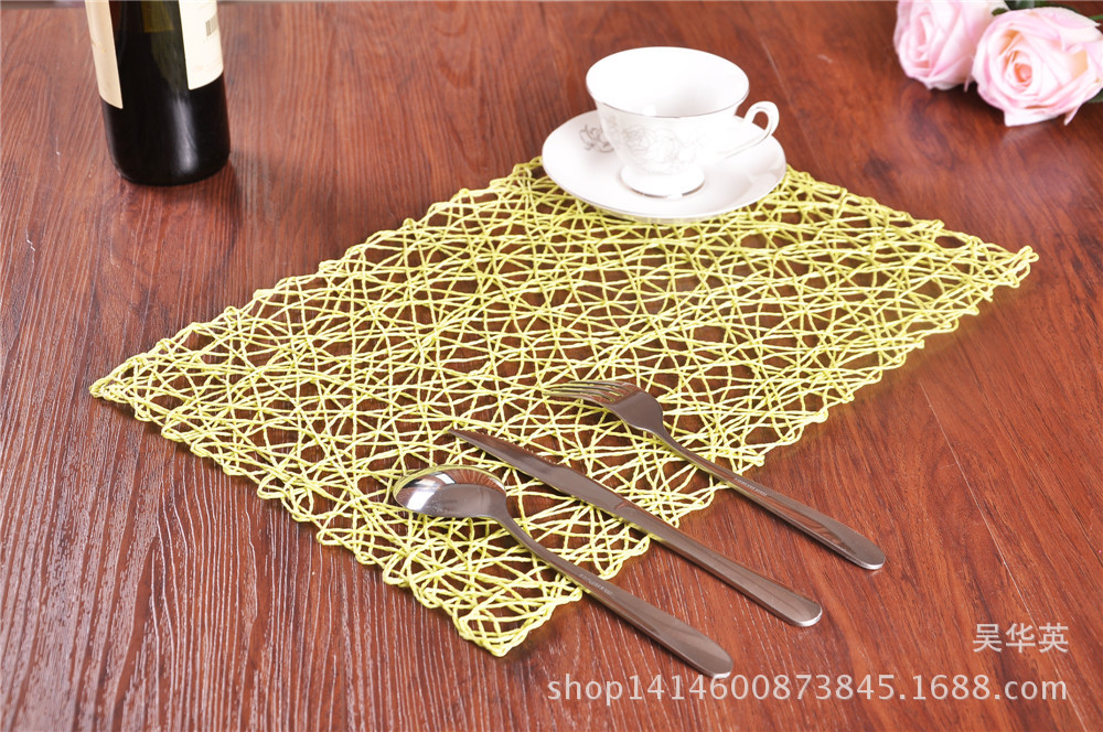  square hollowed-out heat insulation dinner pad home fashion hand-woven anti-slip coasters.